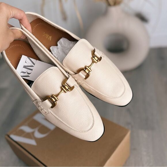 Zara Genuine Leather Loafers With Buckle New - Picture 1 of 5